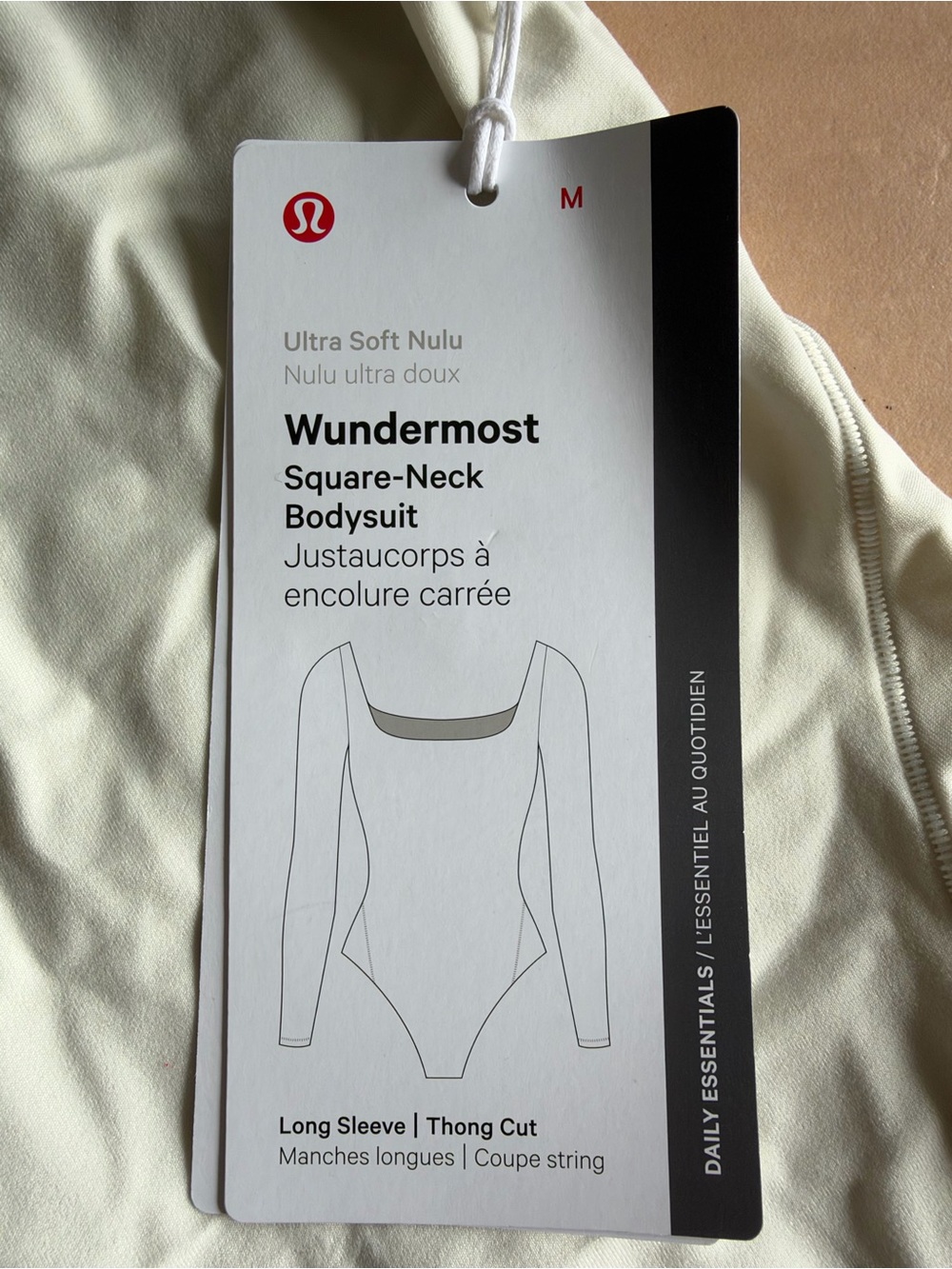 lululemon Wundermost Square-Neck Long Sleeve Bodysuit - Cream. NWT. Size M.